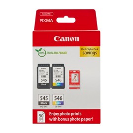 Canon Canon Tinte & Papier Multipack - PG-545/CL-546 Original Drucker-Tintenpatronen 2er-Pack (1 x Schwarz, 1 x Farbe) & 4x6 Fotopapier (50 x Blatt) - Kompatibel PIXMA Druckern