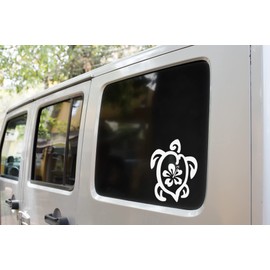 ArkWisdom Hawaiian Sea Turtle Hibiscus Flower Decal - White, 5.5-Inch by 5.5-Inch, Waterproof Vinyl, Perfect for Car, Truck, Notebook, Water Bottle, Window, Wall