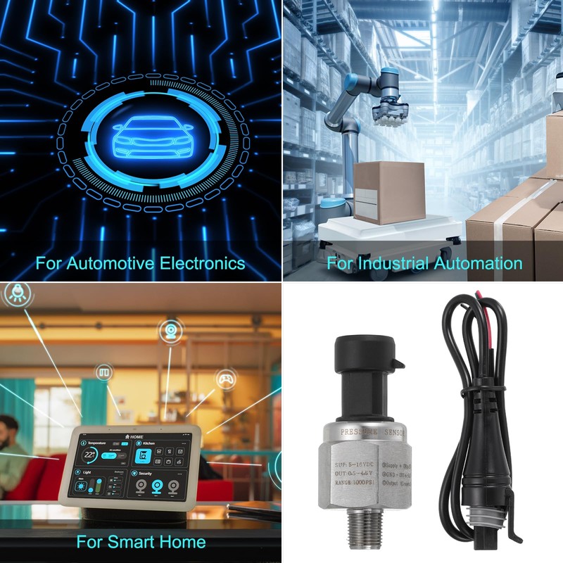 sourcing map Pressure Transducer Sender Sensor with Connector, 1/8" NPT