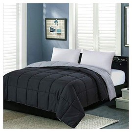 Homelike Moment Reversible Lightweight Comforter King Black All Season Down Alternative Bed Comforter Summer Duvet Insert Quilted Comforters King Size Black / Light Grey