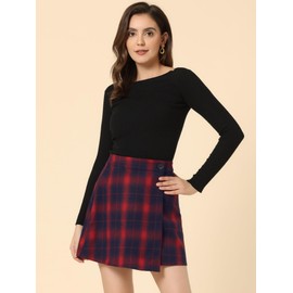 Allegra K Women's Plaid Skirt St. Patrick's Day High Waist Skater Layers A-Line Tartan Skirts Large Red Blue