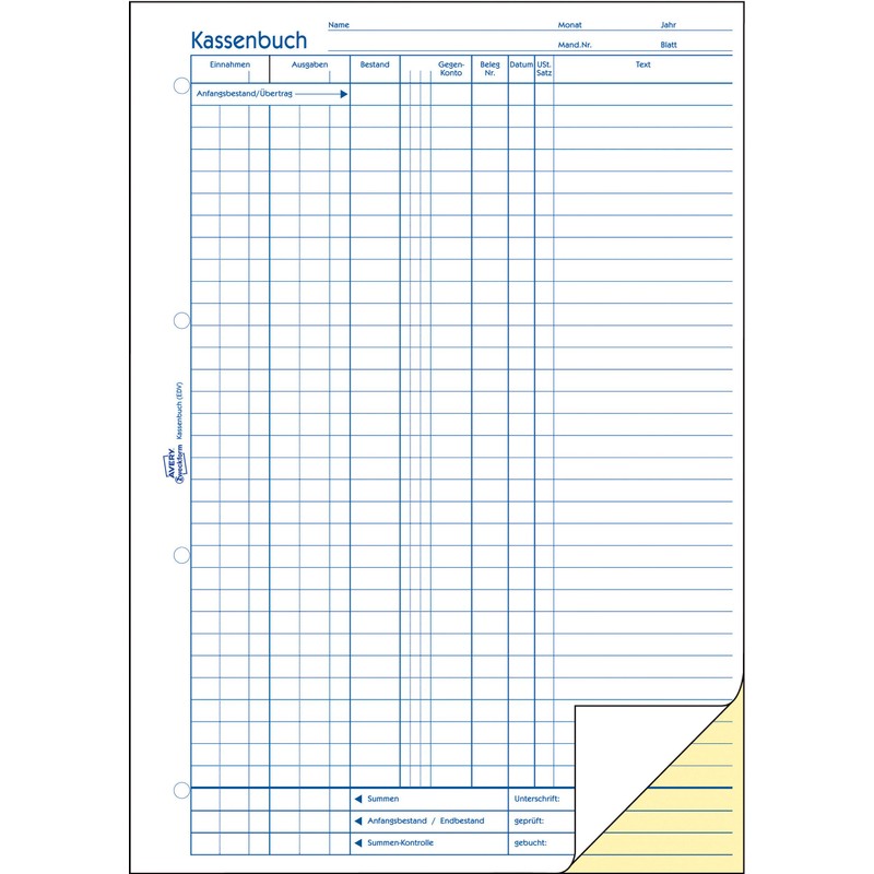 Avery Zweckform© 1756 cashbook, A4, compatible with control rails 300,