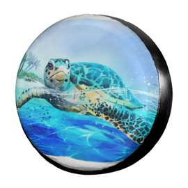Dujiea Beach Sea Turtle Spare Tire Cover, Universal Wheel Tire Cover Waterproof Dust-Proof Tire Protectors for Jeep Trailer Rv Van SUV Truck Camper and Many Vehicle 14 15 16 17 Inch