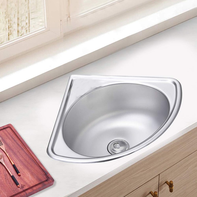 Stainless Steel Triangle Wash Basin Corner Bathroom Single Sink Wall
