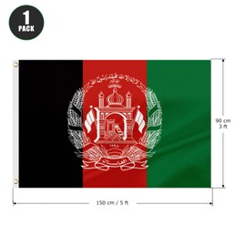 ASUNO Afghanistan Flag 90 × 150 CM Polyester Afghan National Banner with 2 Brass Grommets Double Side Vivid Color Fade Resistant for Outside Garden Lawn Patio