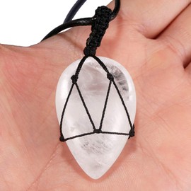 Mookaitedecor Polished Teardrop Energy Stone Pendant Necklace for Women Men Healing Crystal Handwoven Rope Braided Necklace for Chakra Reiki