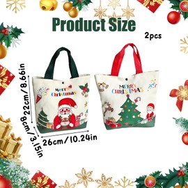Bekecidi 2 PCS Christmas Bags, Reusable Gift Bags with Handles Christmas Tree Santa Claus Canvas Tote Bags Large Christmas Treat Bags for Candy Cookie Presents Xmas Party Gift Wrapping (Red, Green)