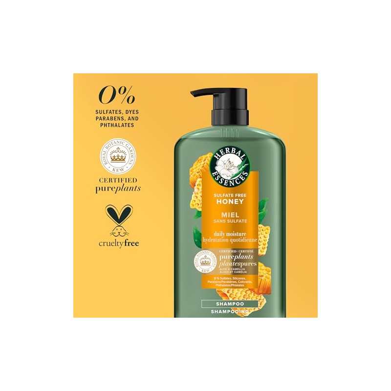 Herbal Essences Champú sin sulfato con miel para hidratación diaria,