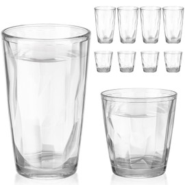 Singhoow Set of 8 Plastic Drinking Glasses 16 Oz and 10 Oz Reusable Plastic Tumblers Acrylic Tall and Short Unbreakable Water Cups for Indoor Outdoor Home Picnic Party(Clear)
