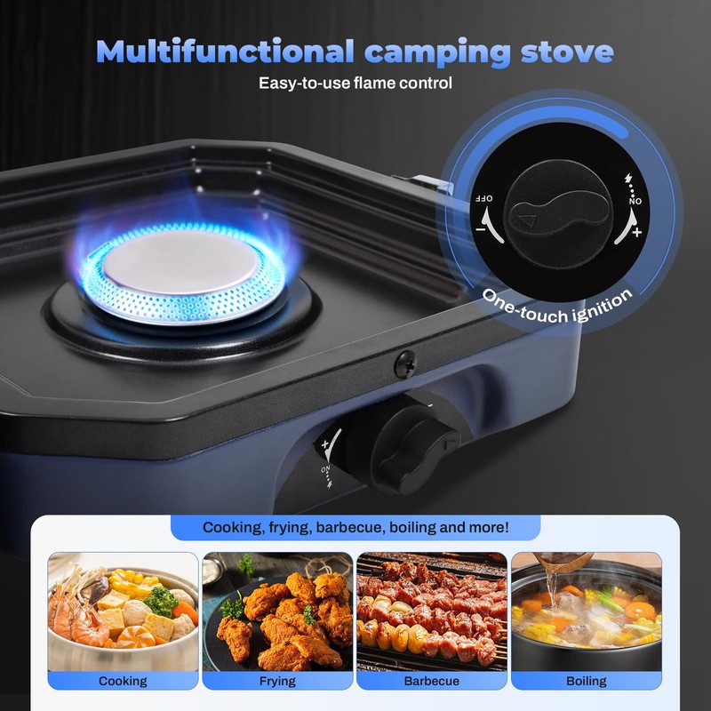2-Burner Foldable Camping Stove with Griddle and Carrying Bag，16000 BTU