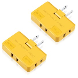 ETwinCoo 3 Way Flat Plug Adapter-2 Prong Swivel Indoor Mini Wall Tap Power Outlet Extender, Rotating Wall Plug (Quick & Space Saving) Perfect for Home, School, Office, Travel, Type A, Yellow (2 Pack)