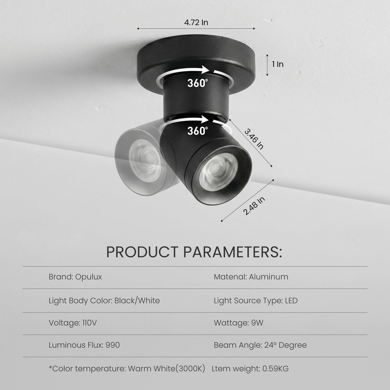 Opulux LED Dimmable Indoor Ceiling Spot Light, Hardwire Directional Fixture