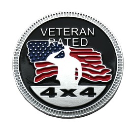 Veteran Rated Badge Car Emblem, 4 x 4 3D Metal Car Badge Decals Stickers Round Emblem, Car Exterior Emblems Badge Compatible with Jeep Wrangler Vehicles Trucks SUV RV (Veteran Rated-Chrome)