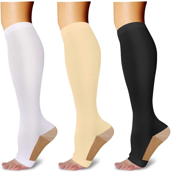 3 pares de calcetines de compresión de punta abierta para hombres y mujeres