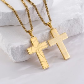 GLITTO Basketball Cross Necklace for Men Boys Kids Stainless Steel Pendant Chain Religious Christian First Communion Confirmation Inspirational Deuteronomy 31:6 Jewelry Gift Christmas Gold