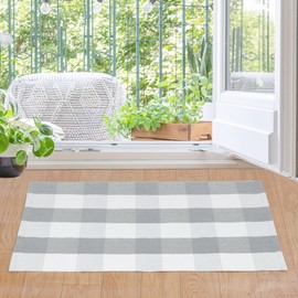 sourcing map Cotton Plaid Door Mat, Gray & White Area Floor Rugs, Checkered Carpet for Indoor/Outdoor, Woven Washable Buffalo Mat, Retro Doormat Runner Rug for Front Porch/Kitchen 24"x35"