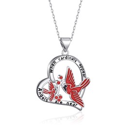 TALYKONG Cardinal Necklace for Women Red Cardinal Heart Pendant Mothers Day Valentines Day Jewelry Gifts for Mother Daughter, Brass, No Gemstone