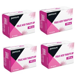 Folic Acid 400 mcg Tablets 4Pack 360 Vitamin B9 Tablets 1 Year Supply for Pregnancy Care Supports Maternal Tissue Growth During Pregnancy Reduce Tiredness and Fatigue Boost Health and Immune System