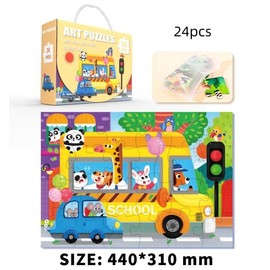LemonSaurus Jigsaw Puzzle for Kids, 24 Pieces, Toddler Learning Educational Toys, Children Gifts for 3 4 5 6 Year Old Boys Girls, Jigsaw Puzzles for Kids (School Bus), QAALQM-401