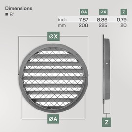 Vent Systems 8" Inch Round Register Vent Cover - Aluminum Air Vent Covers - Grille Cover, Built-in Screen Mesh - Air Return Vent Cover, Wall Vent Cover for Outside, Home Office, Kitchen