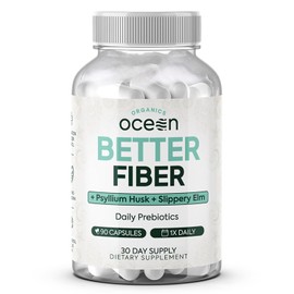 Organics Ocean Better Fiber - Daily Fiber Supplement - Soften Stool for Effortless Bowel Movements - with Psyllium Hulk and Slippery Elm - 90 Capsules
