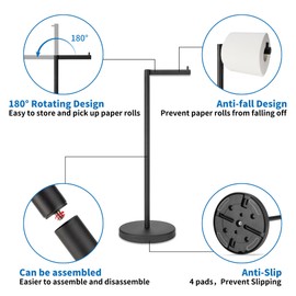 RFOUO Matte Black Toilet Paper Holder Stand 1 pc, Free Standing Toilet Paper Holder Stand,Bathroom Toilet Paper Storage with 2.7 Pounds Heavy Base for 4+1 Rolls,Toilet Tissue Holder,Toilet Roll Stand