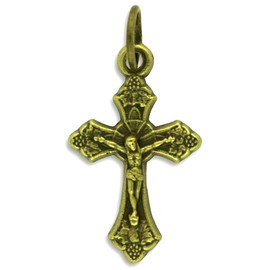 Caritas et Fides Bulk Pack of 10 - Flared Sunburst Crucifix - 7/8" Silver Oxidized with Bronze Finish Rosay Crucifix, Made in Italy