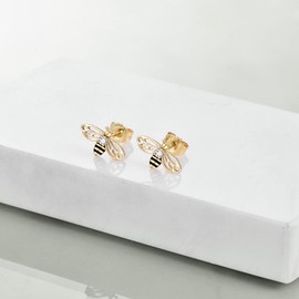 14k Solid Gold Bee Earrings Stud for Women, KECHO Bee Jewelry Gifts for Her (Bee Earrings)