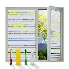 DERZGAO Window Privacy Film with Installation Tools, Static Cling, Anti UV, Heat Control, Ideal for Home Shower Office Glass Door (Stripes Pattern, 23.6X78.7Inch)