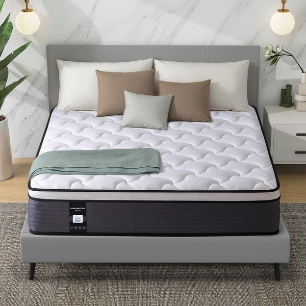 DatMou Twin Mattress, 12 Inch Hybrid Mattress, Cooling Gel Memory