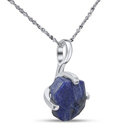 Natural raw lapis lazuli gemstone pendant chain necklace with white gold over 925 solid sterling silver, birthstone dainty solitaire gift for her, uniquelan jewelry (lapis-lazuli)