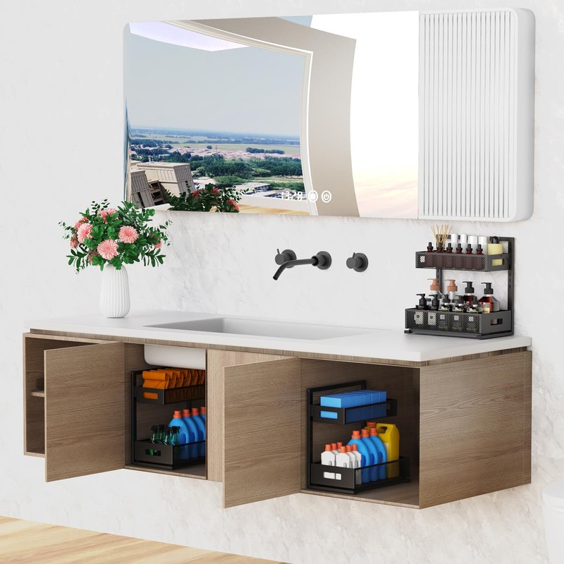 Petiza Under Sink Organizer Pull Out Cabinet Organizer Adjustable Height