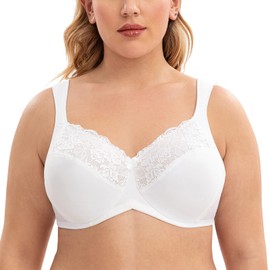 CASOLACE Women's Full Coverage Plus Size Lace Seamless Underwire Minimizer Bras White 38H
