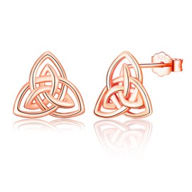 Sterling Silver Stud Earrings for Women,Hypoallergenic Small Studs Earrings 925 Silver Triangle Leaf Celtic Knot Stud Earrings Christmas Birthday Gifts for Girls Women Rose Gold