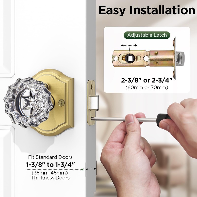 MAXECURITY 1 Pack Glass Door Knob, Rosette Shaped Crystal Door