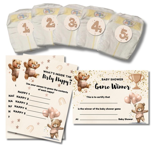 Dirty Nappy Baby Shower Game Teddy Bear Brown/Unisex Neutral Boy