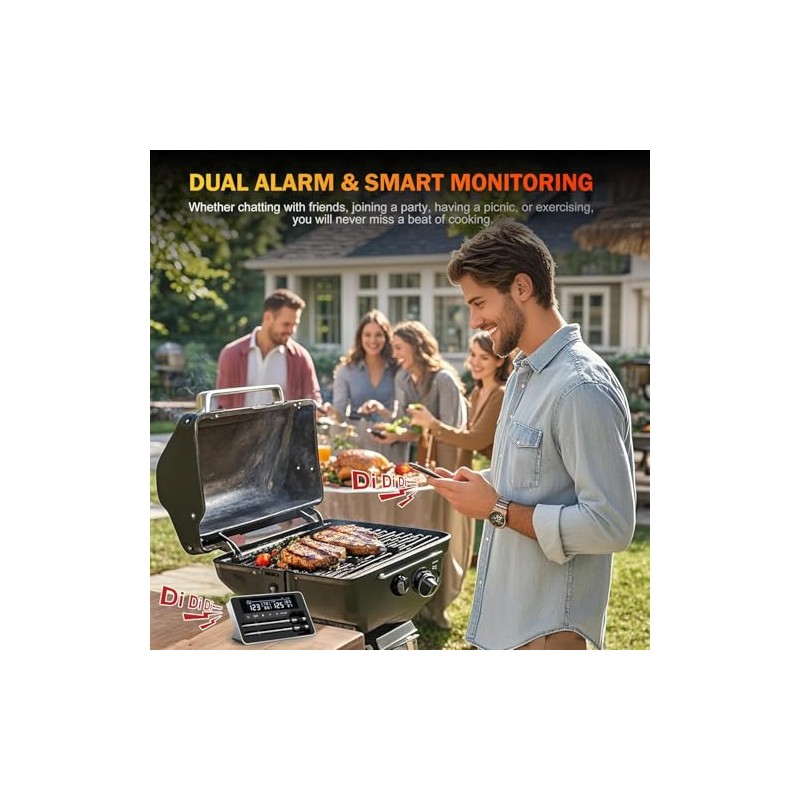 Termómetro de carne inalámbrico con 2 sondas, termómetro digital Bluetooth