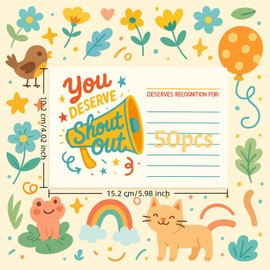 Xtlonbom 50PCS Shout Out Cards for Students & Employees – Kudos & Recognition Cards for Teachers, Staff, Classroom, Good Behavior Rewards, Appreciation Notes