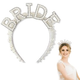 Bride to Be Pearl Embellished Crown Headband – Women's Bridal Shower Costume Accessory with Pearls and Rhinestones – Versatile Elegant Bridal Headpiece for Weddings and Celebrations