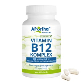 APOrtha® Vitamin B12 Complex, 120 Vegan Capsules, 500 μg Bioactive Vitamin B12, Capsules with B12 Vitamin, High Dose, Allergy-Free, Vegan, Gluten-Free, Alternative to Drops and Tablets
