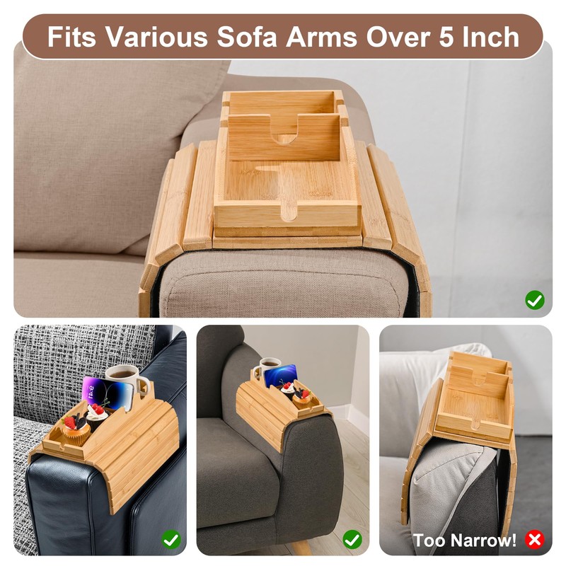 Joy&Grace Sofa Armrest Tray - 3 in 1 Magnetic Detachable