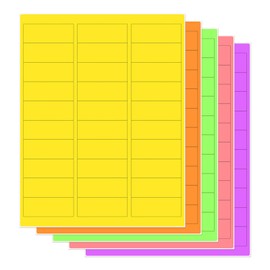 THEBLUETOUCH 750 Neon Labels - 1" x 2-5/8" Printable Sticker Sheets for Inkjet/Laser Printers - 5 Assorted Bright Colors (30 Labels per Sheet, 25 Sheets)