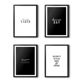 VON STEINEICH® Bathroom Picture Set [4 Pieces] - Beautiful Decorative Pictures in Black & White - Perfect Fit for DIN A4 Picture Frames (Bathroom)