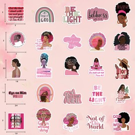 50PCS Black Girl Christian Sticker Pink Bible Decal Jesus Sticker Bible Verse Stickers Christian Stickers for Women Scripture Sticker Faith