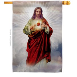 Jesus Flag Catholic Gift Sacred Heart House Home Decor Religious Banner Faith Hope Grace Peace Dove Religion Easter Lawn Porch Outdoor Wall Tapestry Indoor House Banner Small Christian Decoration Made In USA