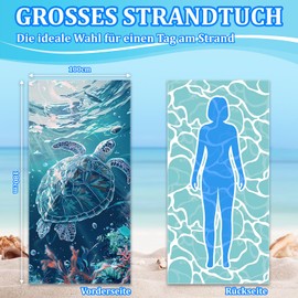 Large Beach Towel - 180 x 100 cm Microfibre Beach Towel with Bag, Absorbent and Quick Drying Beach Towel, Soft & Lightweight Beach Towel for Beach, Travel, Swimming (Turtles)