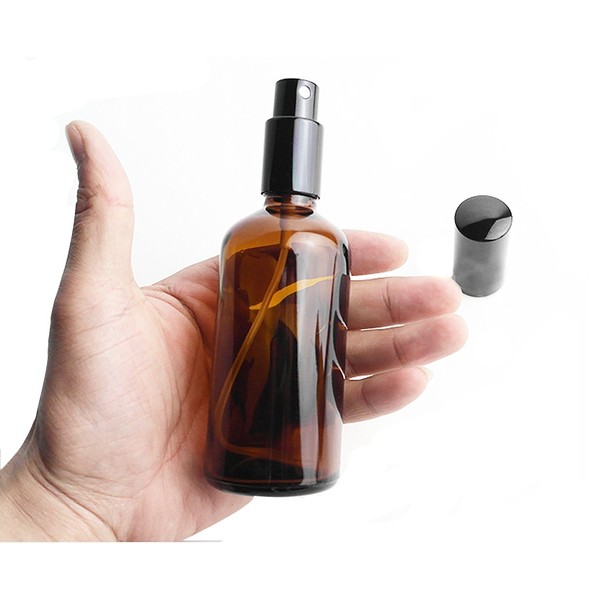 4Pcs 50ml Amber Glass Bottle with Black Fine Mist Sprayers for Essential oil Blend