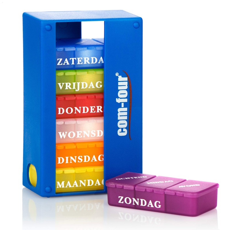 COM-FOUR® 1x Medication Dispenser in Dutch, Medication Box for 7