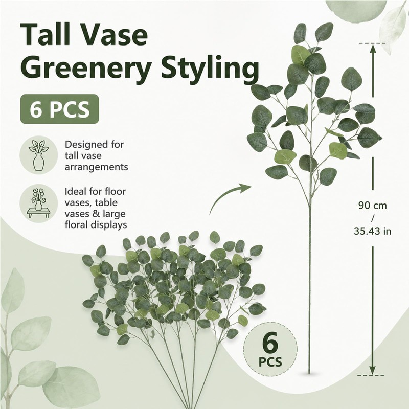Artificial Eucalyptus Stems 6 Pcs, 90cm Fake Eucalyptus Stems and