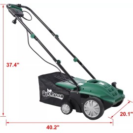 ProGreen 13 Inch 12A Electric Dethatcher Scarifier,2 in 1 Folding Lawn Dethatcher w/ Bag